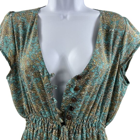 Luck Star Ibiza 100% Silk High Low Button Up Midi Dress Ruffled Hem Unique Print - Picture 6 of 16